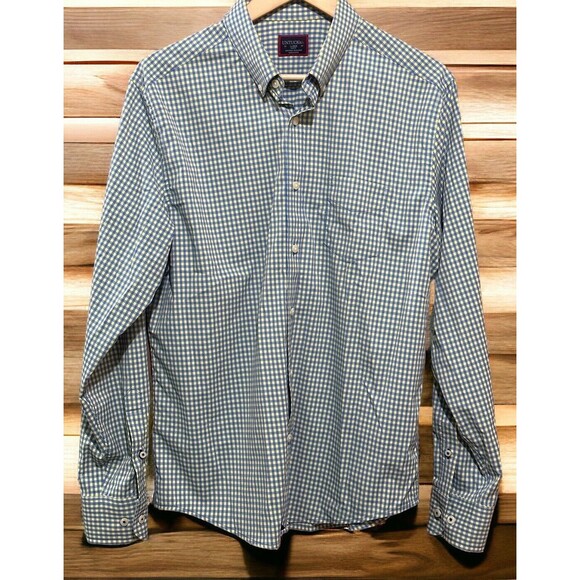 UNTUCKit Long Sleeve‎ Shirt Blue Yellow Gingham Check Slim Fit Men's Size Large - Picture 1 of 4